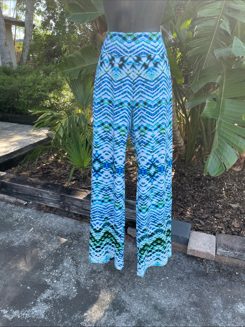 bright retro print drop waste or folded over waste pants